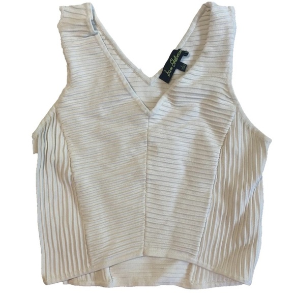 SAM EDELMAN White Ribbed Knit V-Neck Bodycon Top Tank Top Large - Picture 3 of 3